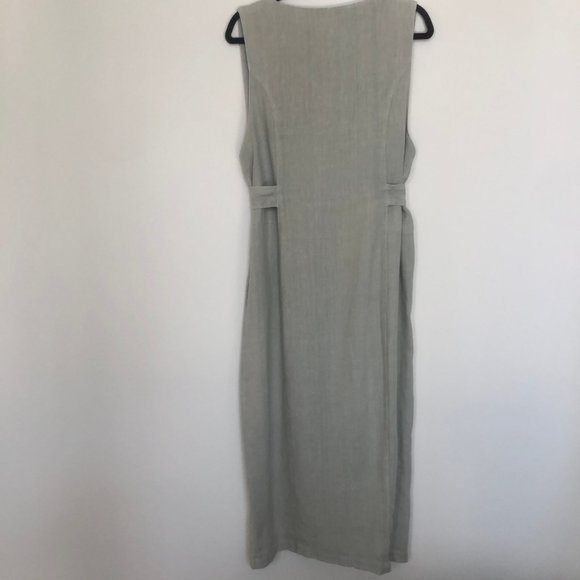 Kiko Laurel-Green Linen Jumper w/Tie+Button-Front - Picture 4 of 9